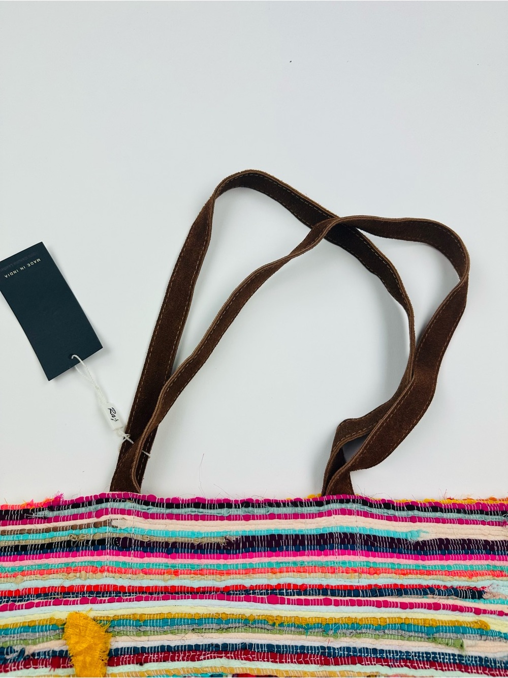 Raj Colorful Woven Tote Bag Made in India Leather Handles - Picture 5 of 15
